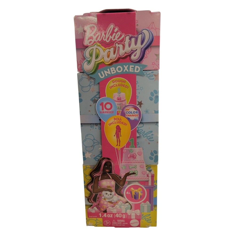 NIB Barbie Party Unboxed African American Doll 10 Surprises Pet Series